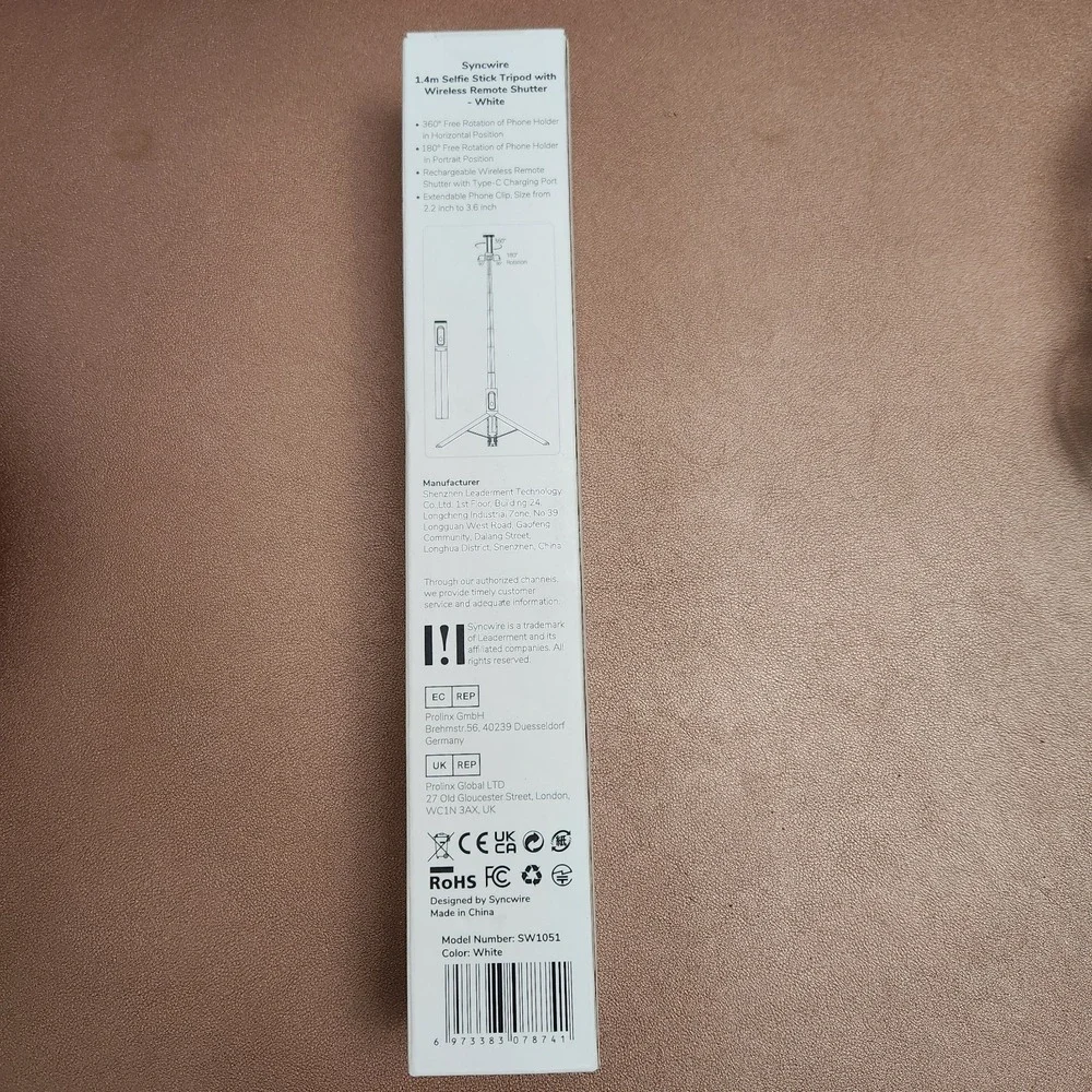 Syncwire 1.4 M Selfie Stick Tripod With Wireless Remote, Shutter White Brand New